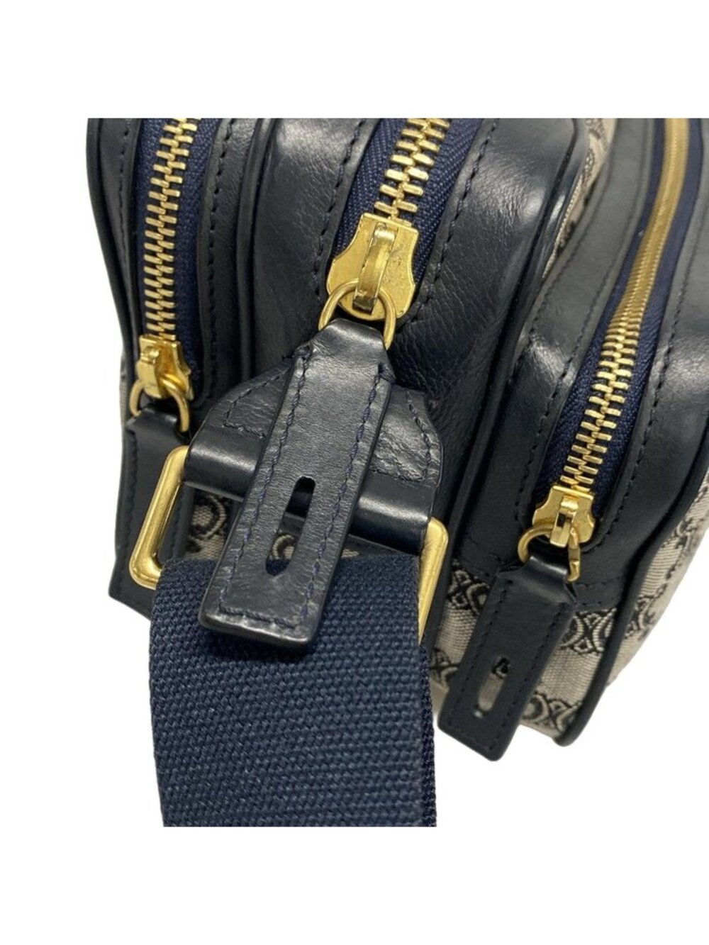 Celine Shoulder Bag Macadam Pattern Light Gray Dark Navy Leather - Picture 11 of 15